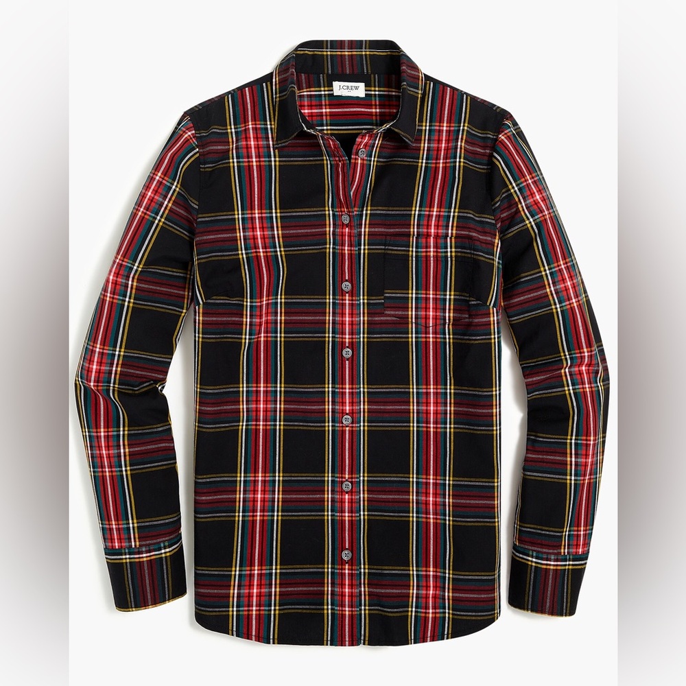 J.Crew Factory L Shirt Plaid Tartan Classic Holiday Red Black Cotton Button Down